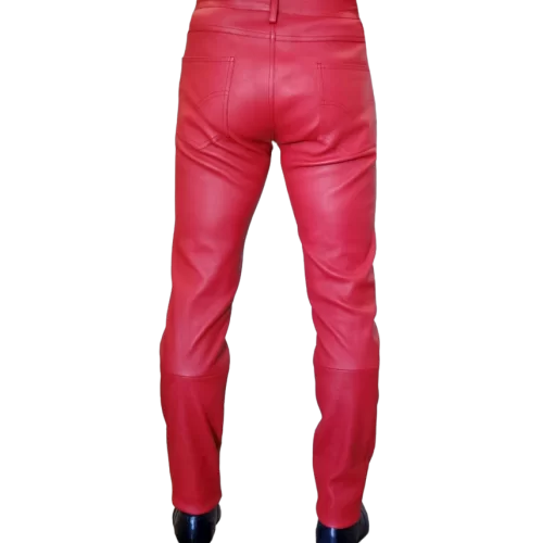 Pantalon jeans en cuir stretch rouge modèle Balile