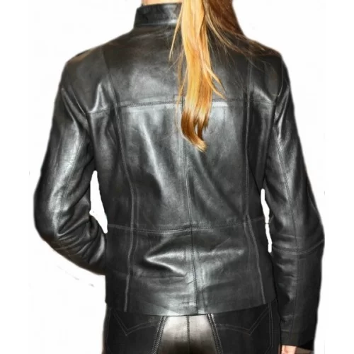 Blouson en cuir agneau noir modèle Barbara