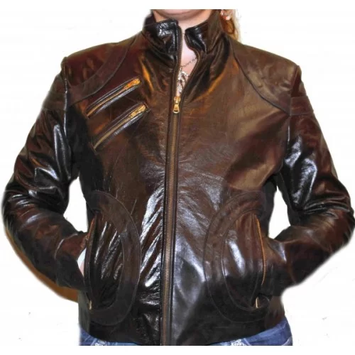 Blouson en cuir de vachette marron modèle Audrey