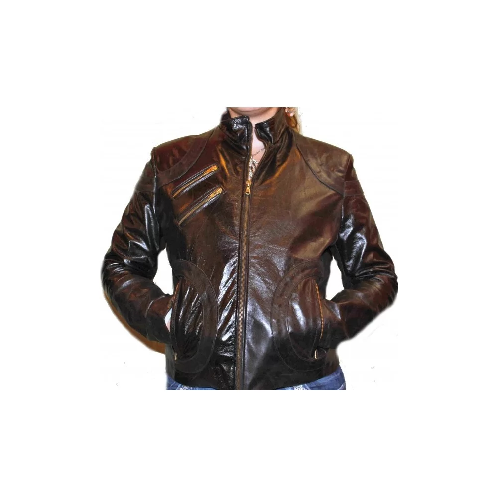 Blouson en cuir de vachette marron modèle Audrey