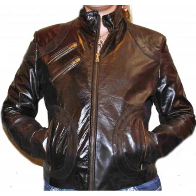 Blouson en cuir de vachette marron modèle Audrey