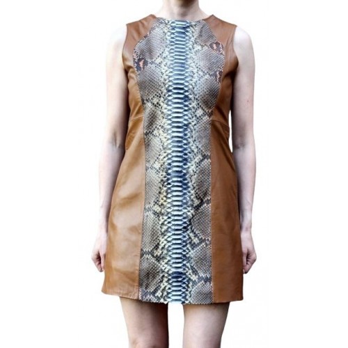 Robe en agneau plongé gold et python véritable modèle Serniale