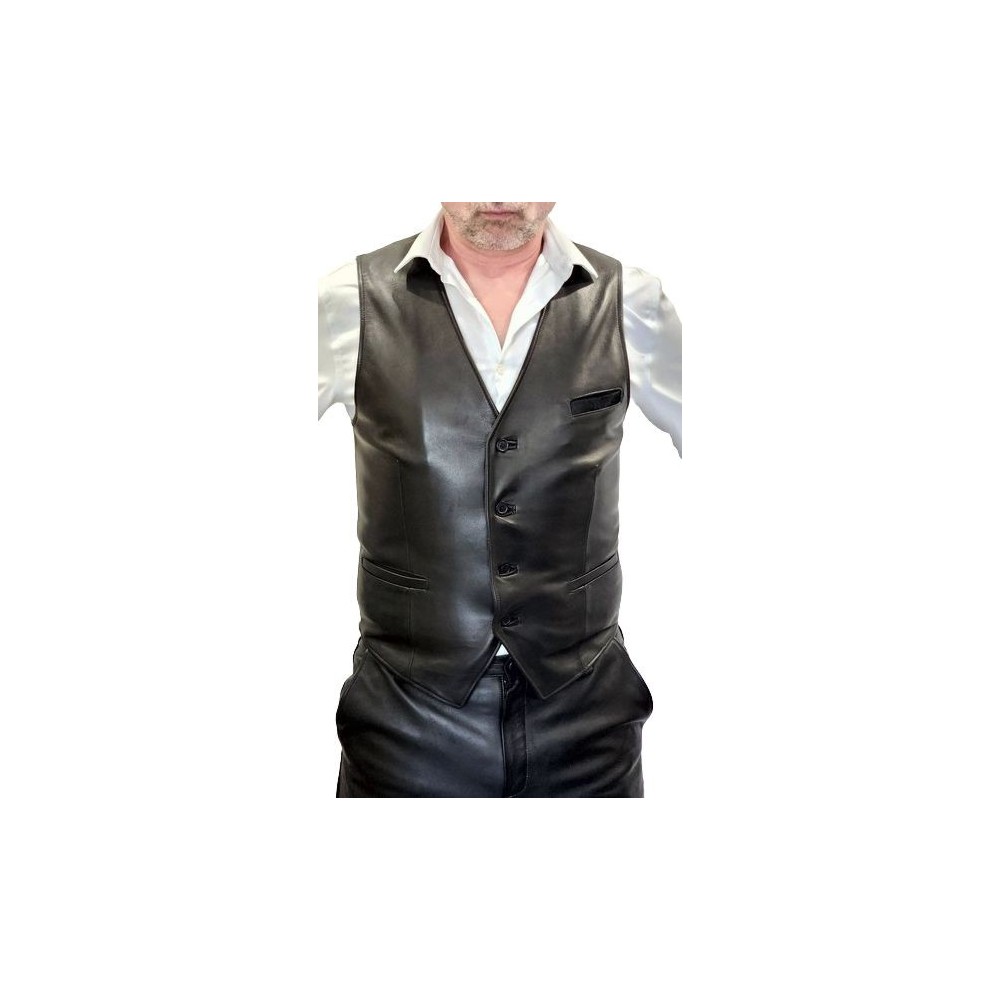Gilet cuir agneau plongé homme modèle Narula