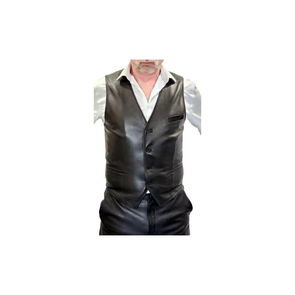 Gilet cuir agneau plongé homme modèle Narula