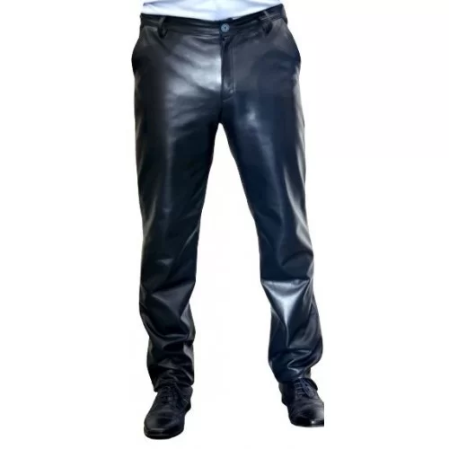 Pantalon en cuir agneau plongé bleu coupe classique modèle Bilance