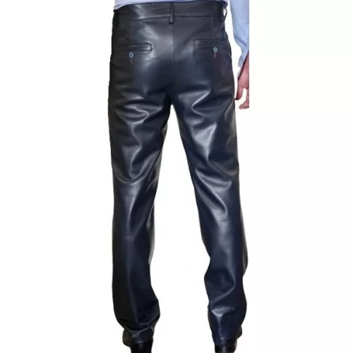 Pantalon en cuir agneau plongé bleu coupe classique modèle Bilance