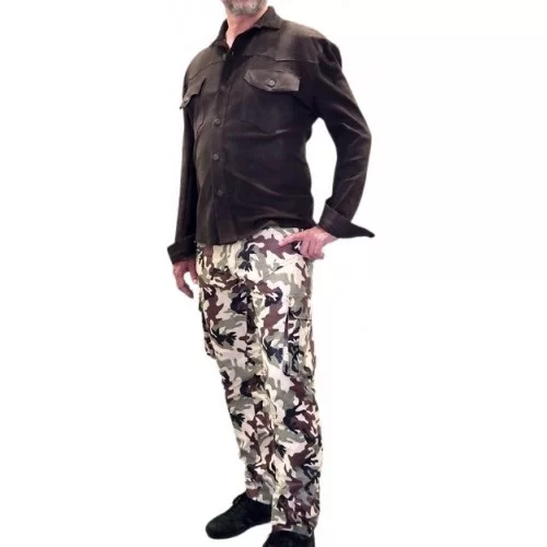 Pantalon cargo cuir agneau camouflage modèle Army