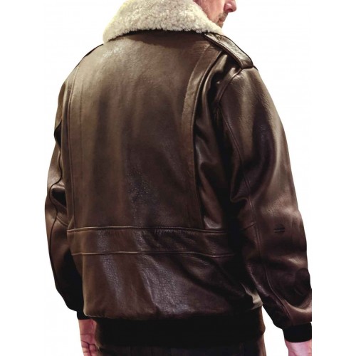 Blouson homme en cuir type aviateur vachette marron col mouton amovible blanc modèle Tornado