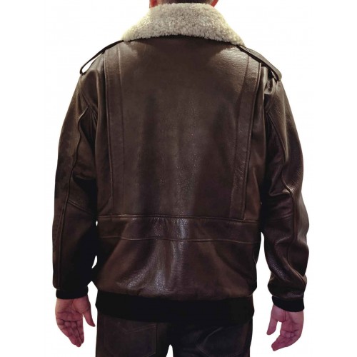 Blouson homme en cuir type aviateur vachette marron col mouton amovible blanc modèle Tornado