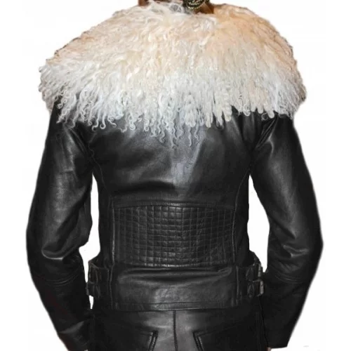 Blouson en agneau noir col agneau de mongolie blanc amovible modèle Andréa
