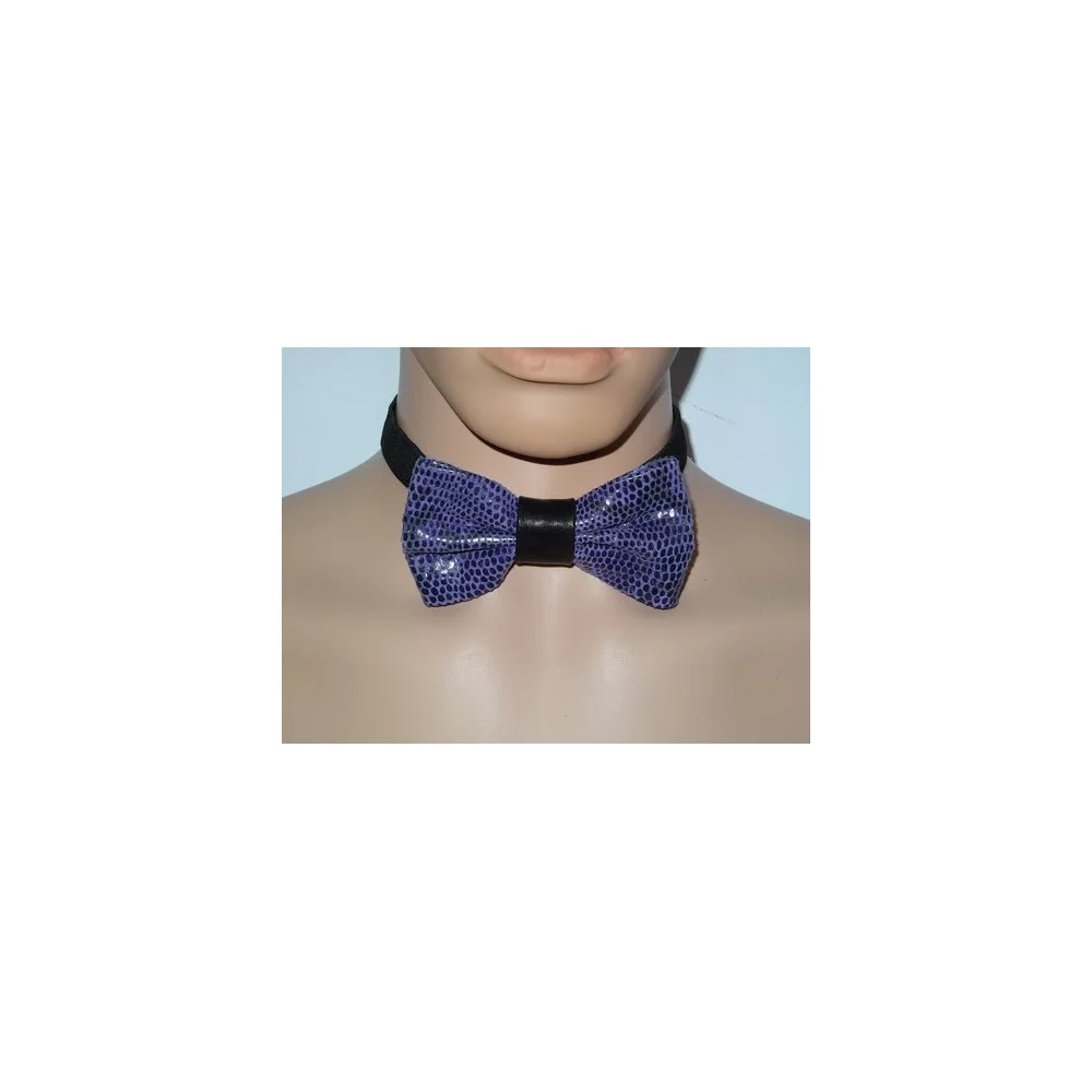 Noeud papillon cuir agneau fantaisie violet et noir