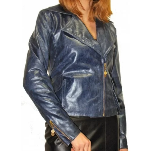 Blouson cuir modèle Ariela vachette vintage couleur bleu