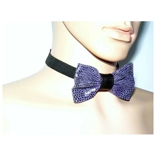 Noeud papillon cuir agneau fantaisie violet et noir