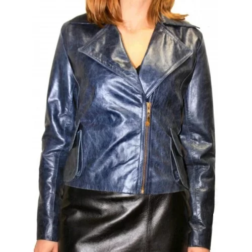 Blouson cuir modèle Ariela vachette vintage couleur bleu