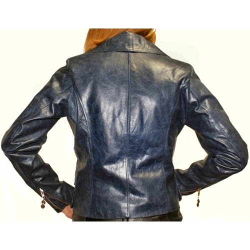 Blouson cuir modèle Ariela vachette vintage couleur bleu