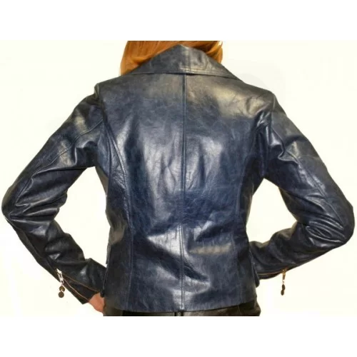 Blouson cuir modèle Ariela vachette vintage couleur bleu