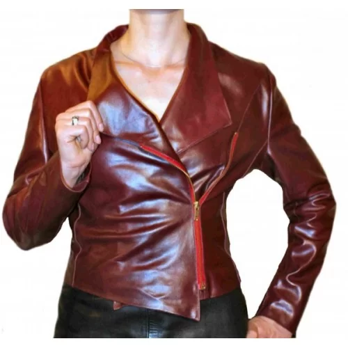 Blouson cuir de vachette bordeaux modèle Asia
