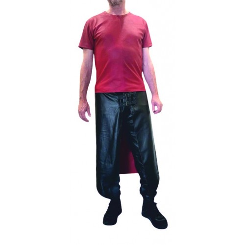PANTALON JUPE TYPE GLADIATEUR EN CUIR AGNEAU ROUGE ET NOIR JUPE AMOVIBLE ET REVERSIBLE MODELE GlADIATOR