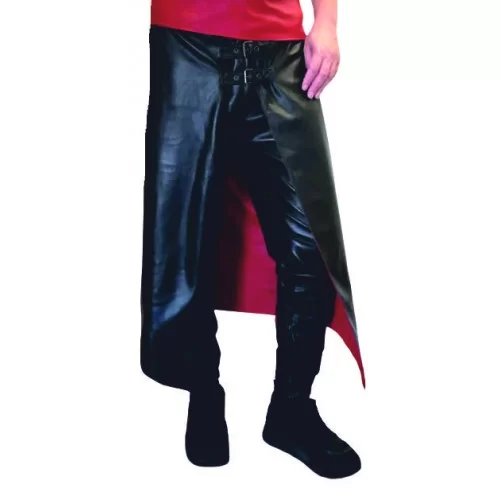 PANTALON JUPE TYPE GLADIATEUR EN CUIR AGNEAU ROUGE ET NOIR JUPE AMOVIBLE ET REVERSIBLE MODELE GlADIATOR