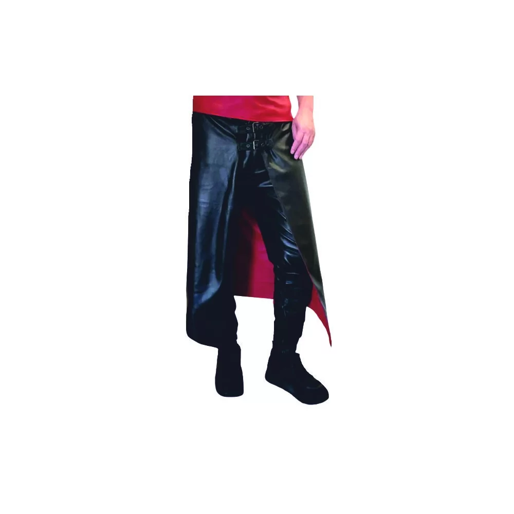 PANTALON JUPE TYPE GLADIATEUR EN CUIR AGNEAU ROUGE ET NOIR JUPE AMOVIBLE ET REVERSIBLE MODELE GlADIATOR