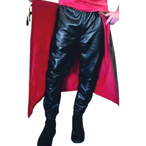 PANTALON JUPE TYPE GLADIATEUR EN CUIR AGNEAU ROUGE ET NOIR JUPE AMOVIBLE ET REVERSIBLE MODELE GlADIATOR