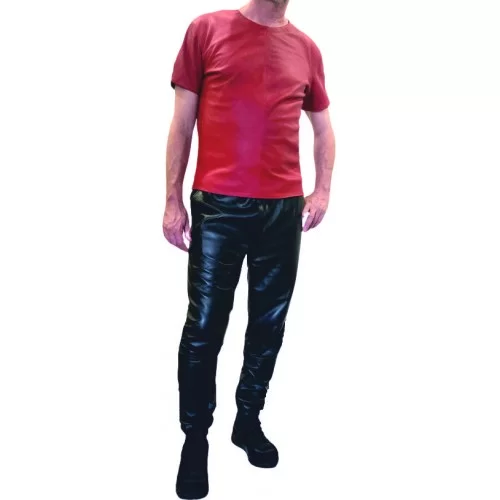 PANTALON JUPE TYPE GLADIATEUR EN CUIR AGNEAU ROUGE ET NOIR JUPE AMOVIBLE ET REVERSIBLE MODELE GlADIATOR