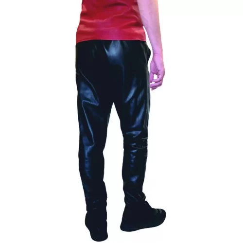 PANTALON JUPE TYPE GLADIATEUR EN CUIR AGNEAU ROUGE ET NOIR JUPE AMOVIBLE ET REVERSIBLE MODELE GlADIATOR