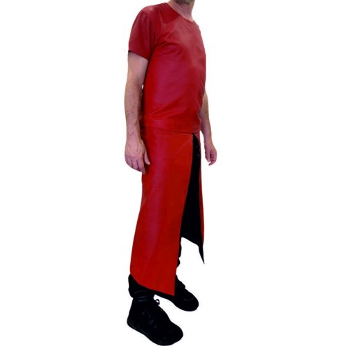 PANTALON JUPE TYPE GLADIATEUR EN CUIR AGNEAU ROUGE ET NOIR JUPE AMOVIBLE ET REVERSIBLE MODELE GlADIATOR