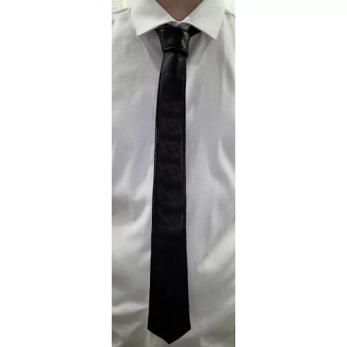 Cravate large en cuir agneau noir possibilité 100 couleurs