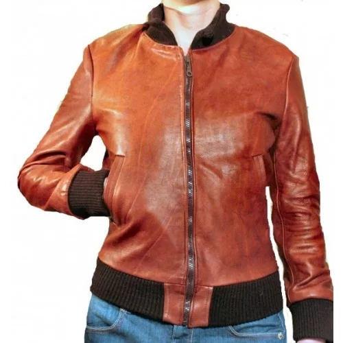 Blouson cuir style teedy en vachette sauvage marron modèle Angie