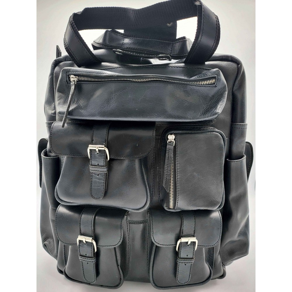 Sac à dos baroudeur en vachette lisse noire