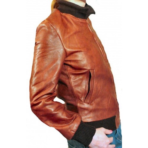 Blouson cuir style teedy en vachette sauvage marron modèle Angie
