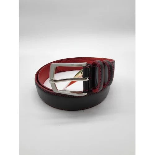 Ceinture cuir de vachette doublé cuir rouge surpiqûres rouge