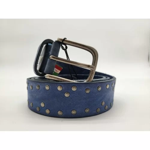 Ceinture en cuir de vachette bleu jeans rivets cloutés sur tout e la longueur