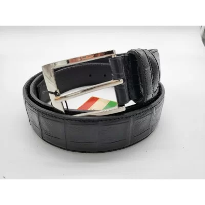 Ceinture en cuir de vachette impression crocodile couleur noire