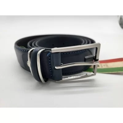 Ceinture en cuir de vachette bleu boucle métal