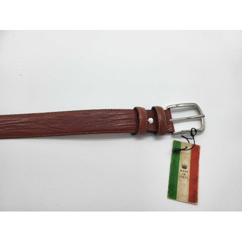 Ceinture en cuir de vachette impression reptile couleur camel