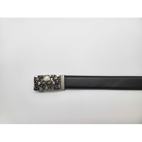 Ceinture en cuir de vachette avec boucle fashion tête de mort