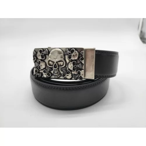 Ceinture en cuir de vachette avec boucle fashion tête de mort