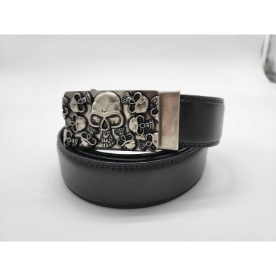 Ceinture en cuir de vachette avec boucle fashion tête de mort