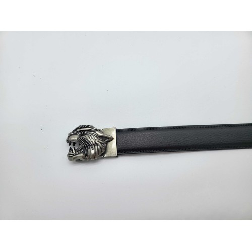 Ceinture en cuir véritable vachette boucle fashion métal tête de lion