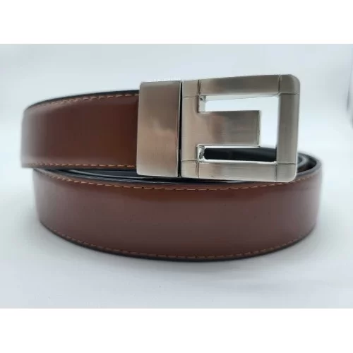 Ceinture en cuir véritable réversible vachette marron et noir boucle métallique