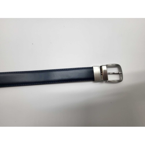 Ceinture en cuir de vachette réversible bleu et noir boucle métallique