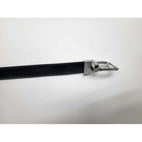 Ceinture en cuir de vachette réversible bleu et noir boucle métallique