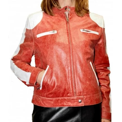 Blouson cuir vachette bicolore rouge et blanc modèle Anabela