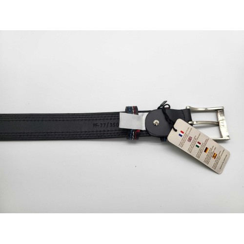 Ceinture en cuir de buffle  véritable surpiqûres bleu blanc rouge boucle métallique