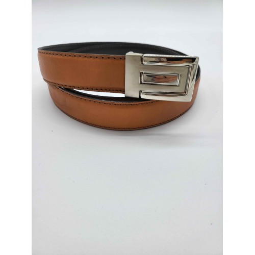 Ceinture cuir réversible  vachette camel et marron chocolat