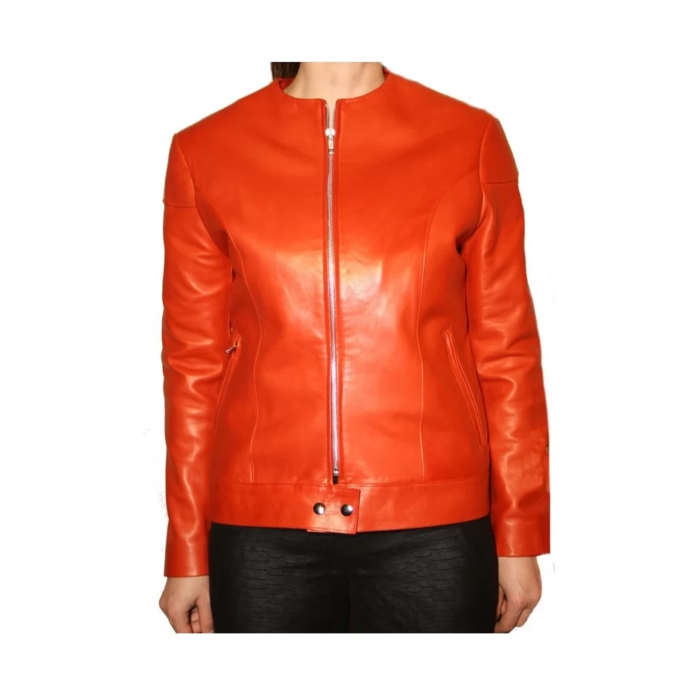 Blouson cuir agneau plongé rouge modèle Elvira