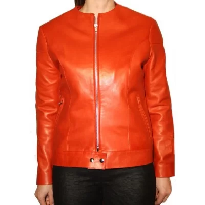 Blouson cuir agneau plongé rouge modèle Elvira