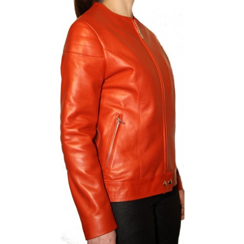 Blouson cuir agneau plongé rouge modèle Elvira